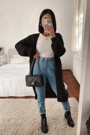 Black Oversized Balloon Sleeve Knitted Cardigan