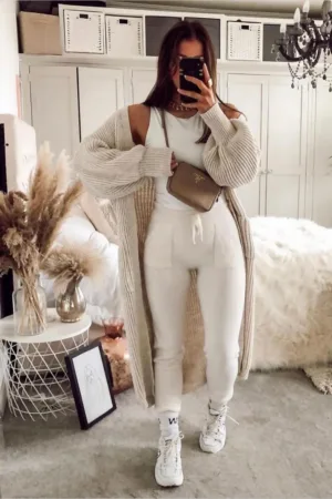 Beige Oversized Balloon Sleeve Knitted Cardigan